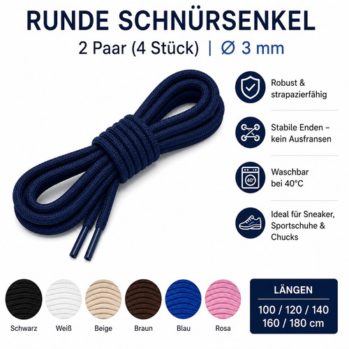 Paar runde schnürsenkel 3mm - runde,